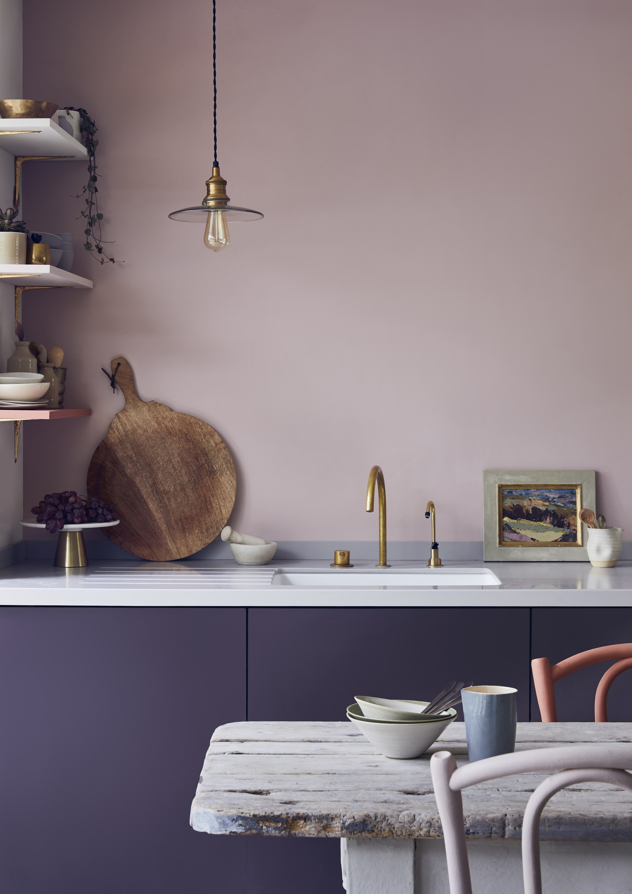 Choose a pink that pairs well with earthy woods or metallics (these are Annie Sloan paints, image styled by Jennifer Haslam)