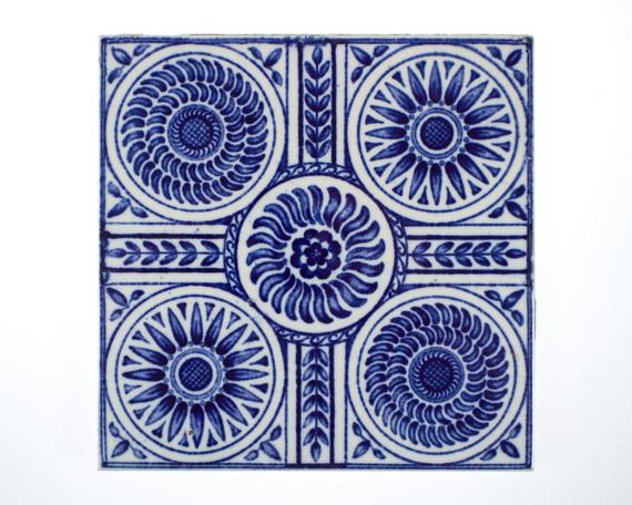 Antique 1890s Minton Blue &amp; White Aesthetic Movement Pottery Tile from Simon Curtis