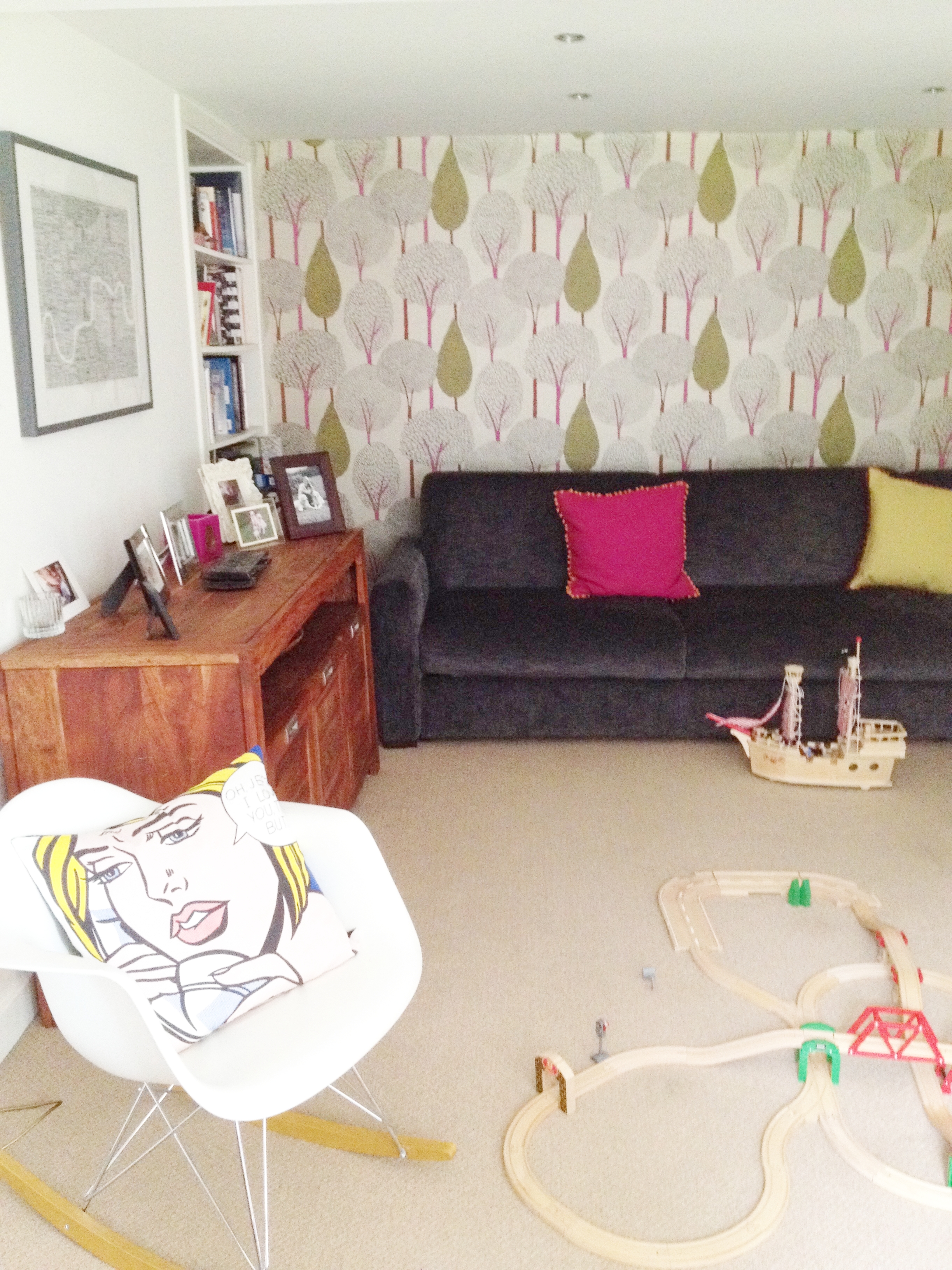 The Pink House basement: Before = a hotch-potch playroom