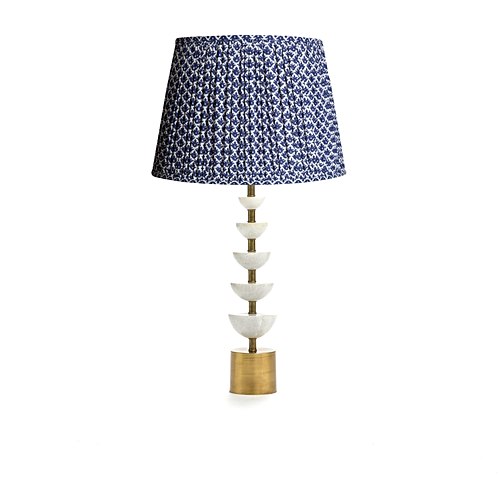 Pooky Crescent table lamp with Temple Blue block printed cotton.jpg