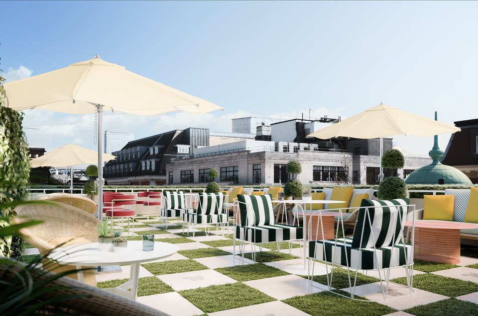 Just your average chequer-board turf rooftop bar